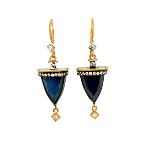 Lika Behar Collection Diamond and Labradorite "DECO" Earrings Set in 22kt Gold and Silver - Image 1 of 3