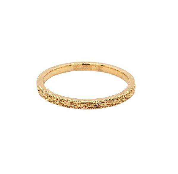filigree milgrain beaded stackable wedding band 18k yellow gold 1.7mm wide