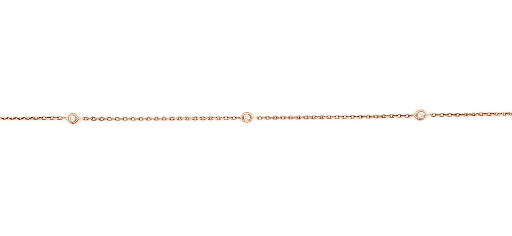 diamond chain 36" long in 14 kt rose gold  18 diamonds = 0.44 cts t.w.