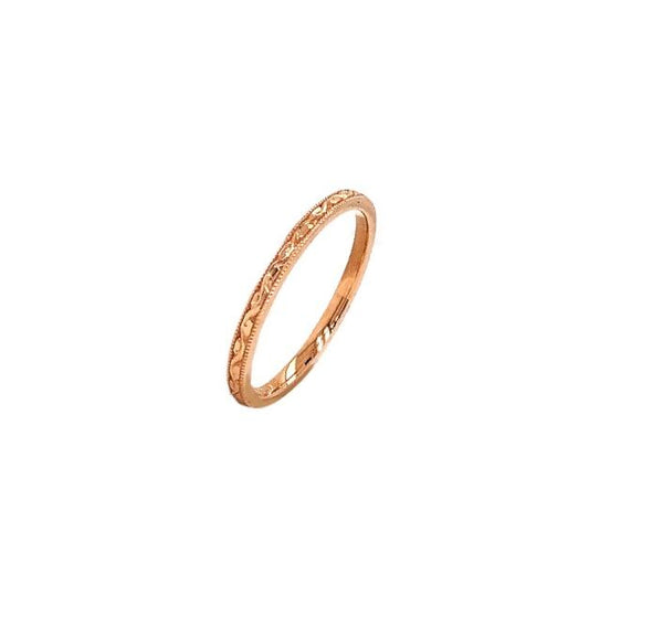 filigree milgrain beaded stackable wedding band 18k rose gold 1.7 mm wide