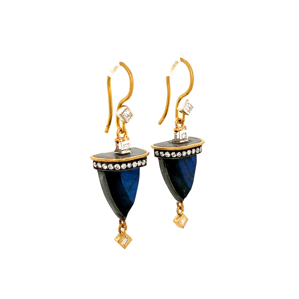 Lika Behar Collection Diamond and Labradorite "DECO" Earrings Set in 22kt Gold and Silver - Image 3 of 3