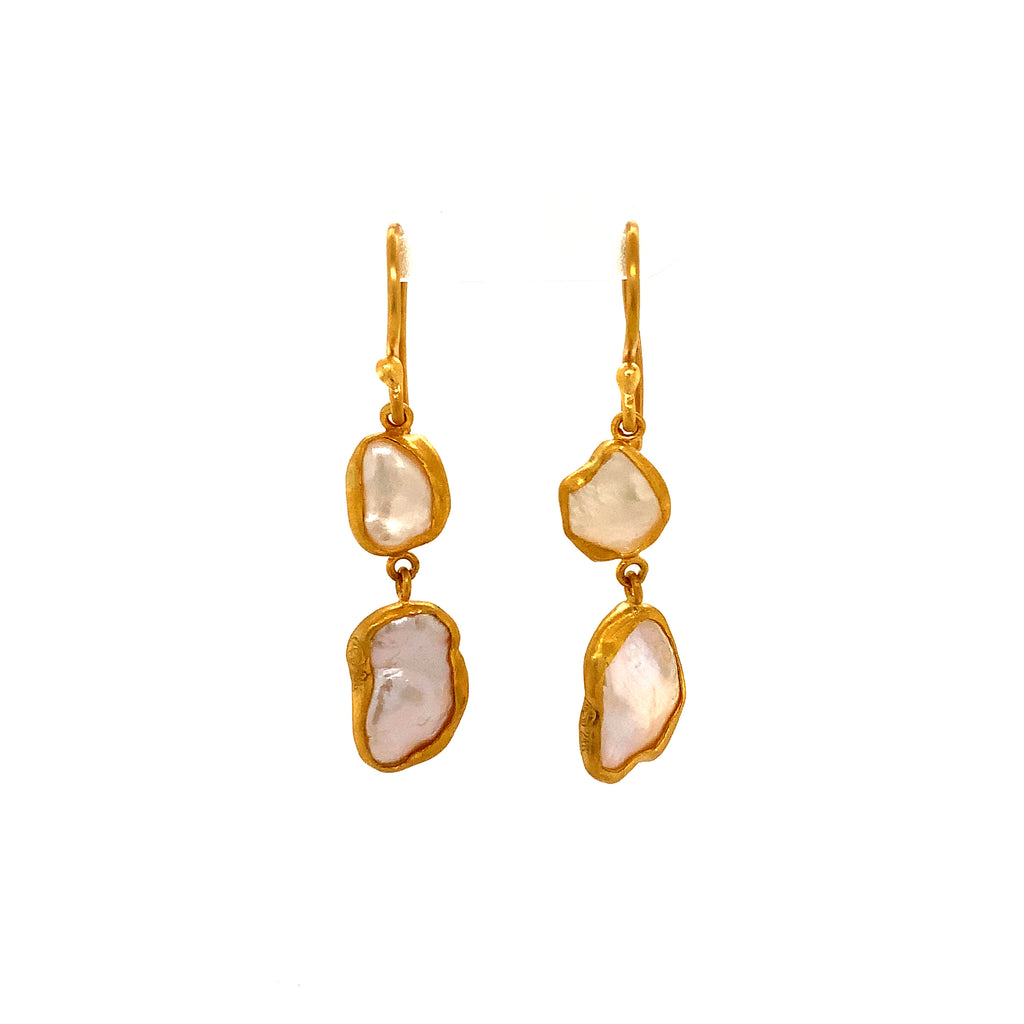 Lika Behar Collection KARIN Double Drop Keshi Earrings Set in 24kt Gold - Image 1 of 3