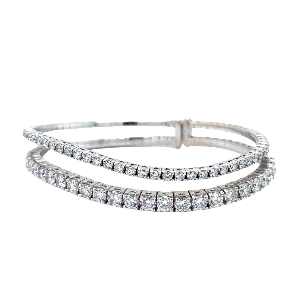 A Link  Doubles Row Wave Diamond 4.47 cts. tw. Flexible Cuff Bracelet Set in 18K White Gold - Image 2 of 5
