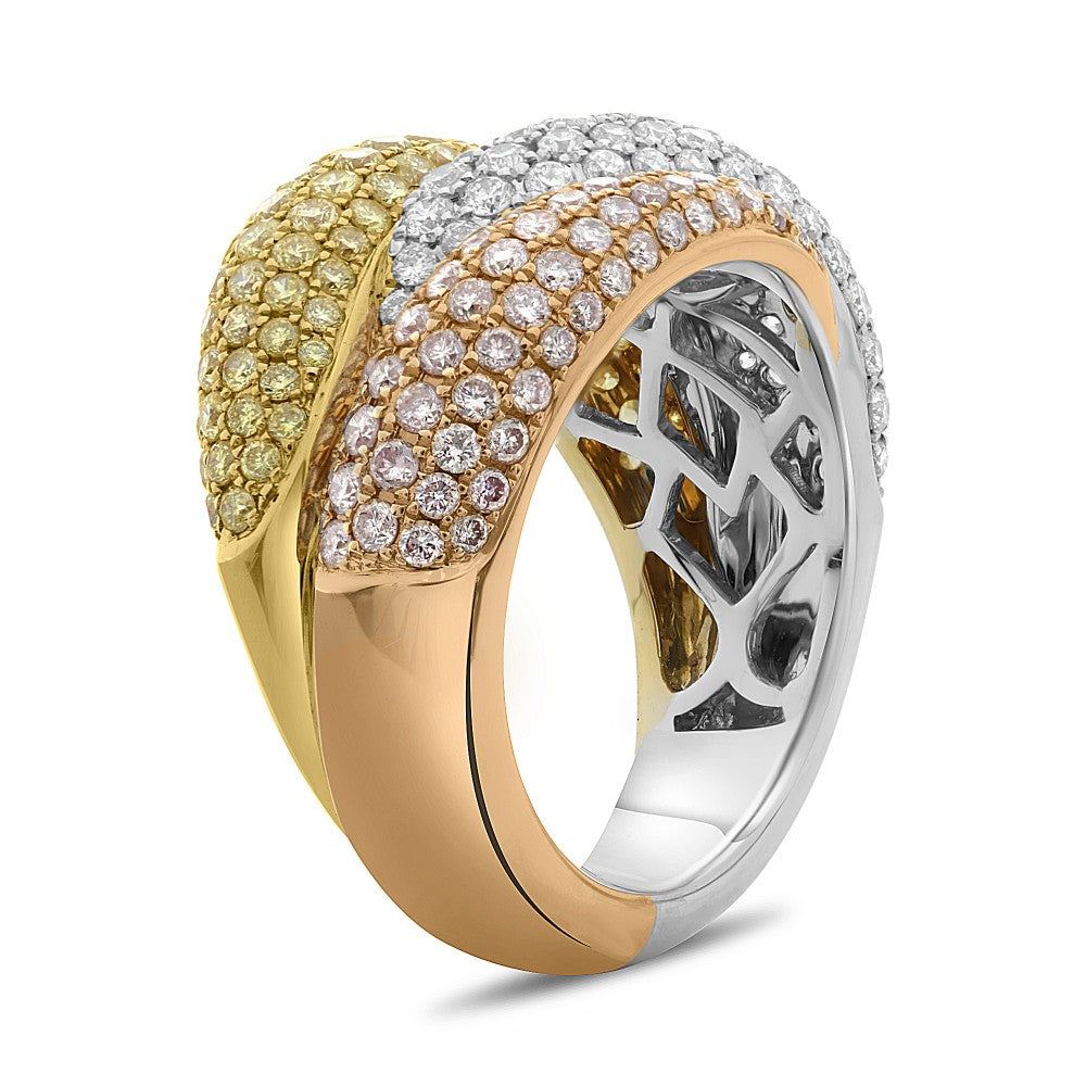 Roman + Jules Fancy Colored Overlapping Diamond Pavé Ring Set in 18K Tri-color Gold - Image 4 of 6