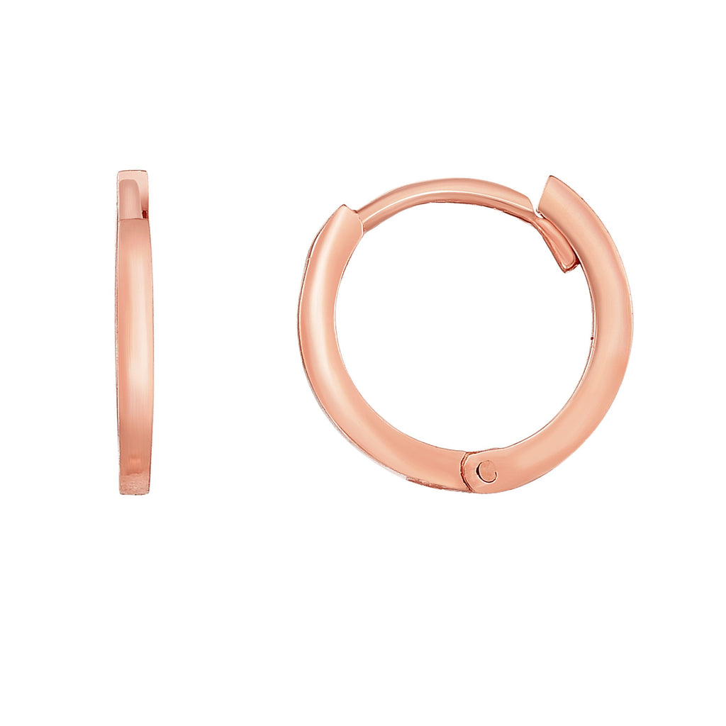 Narrow Polished 14 Karat Rose Gold Huggie Earring with Hinged Snap Back
