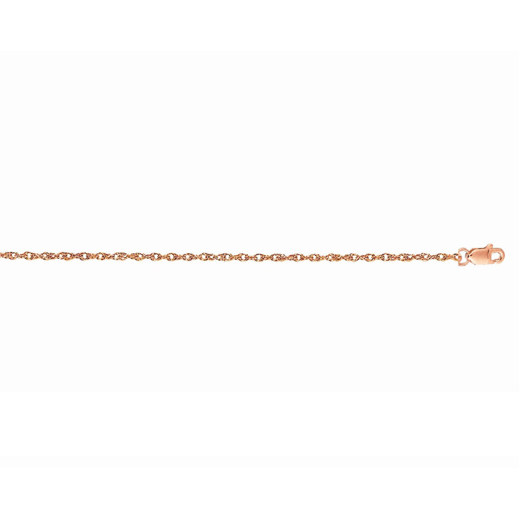 Textured 14K Rose  Gold 1.0mm Rope Chain with Lobster Clasp.