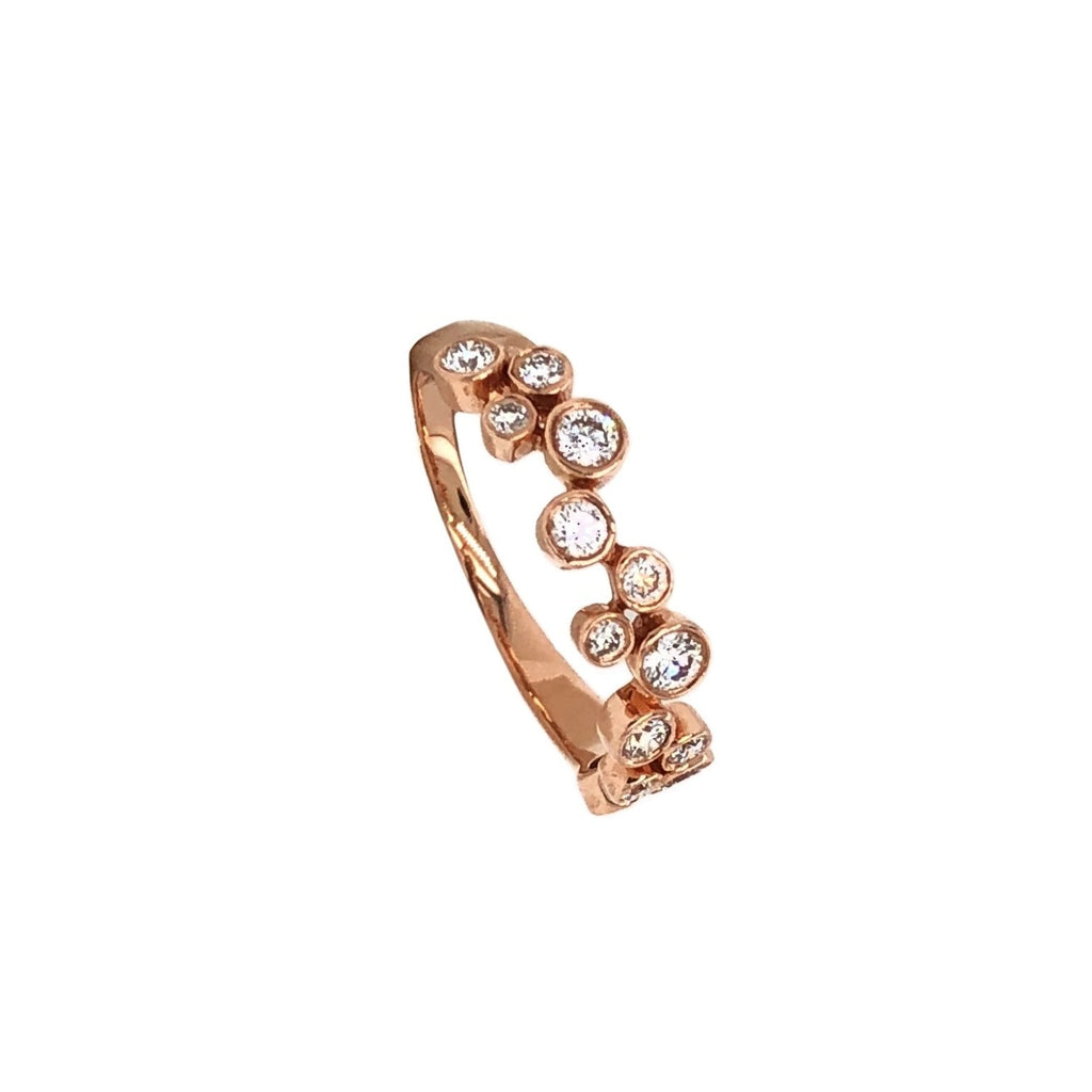 off center small and large circle band round brilliant cut diamonds 0.45 ctw 14k rose gold