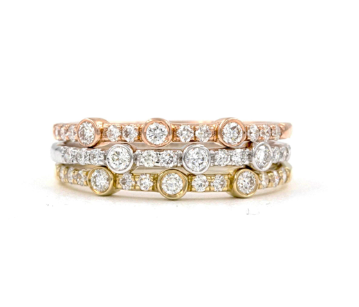 large and small round brilliant diamonds 0.20 ctw stackable band 14k white gold
