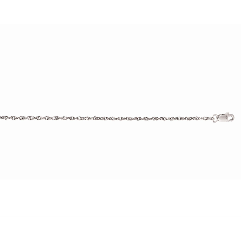 Textured 14K White Gold 1.0mm Machine Rope Chain with Lobster Clasp.